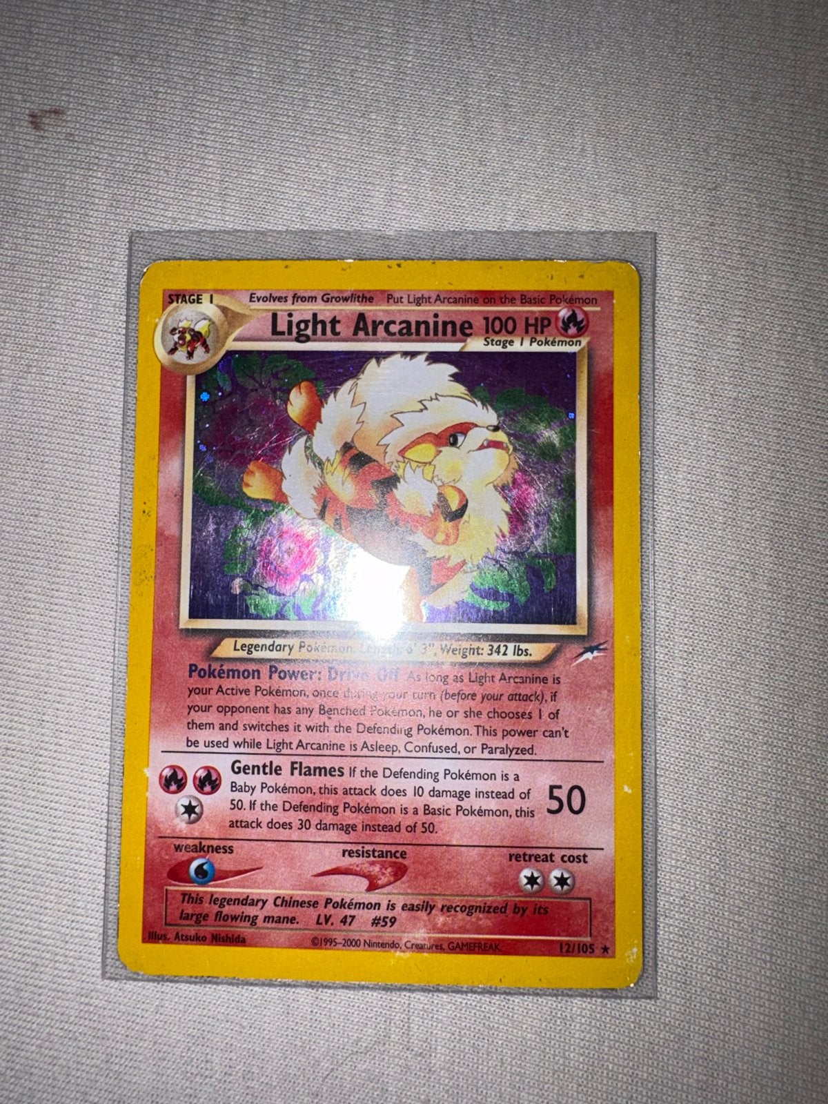 Pokémon Light Arcanine 12/105 Neo Destiny (Engels), Ophalen of Verzenden, Gebruikt, Losse kaart, Foil