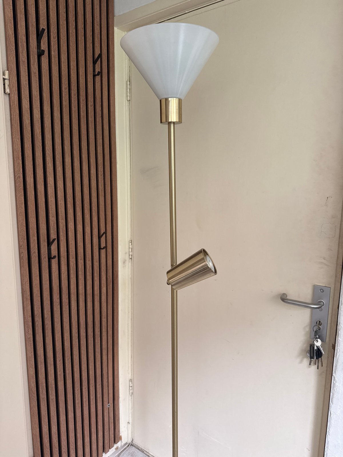 Stijlvolle messing vloerlamp met leeslamp, Ophalen, Gebruikt, Metaal, 150 tot 200 cm