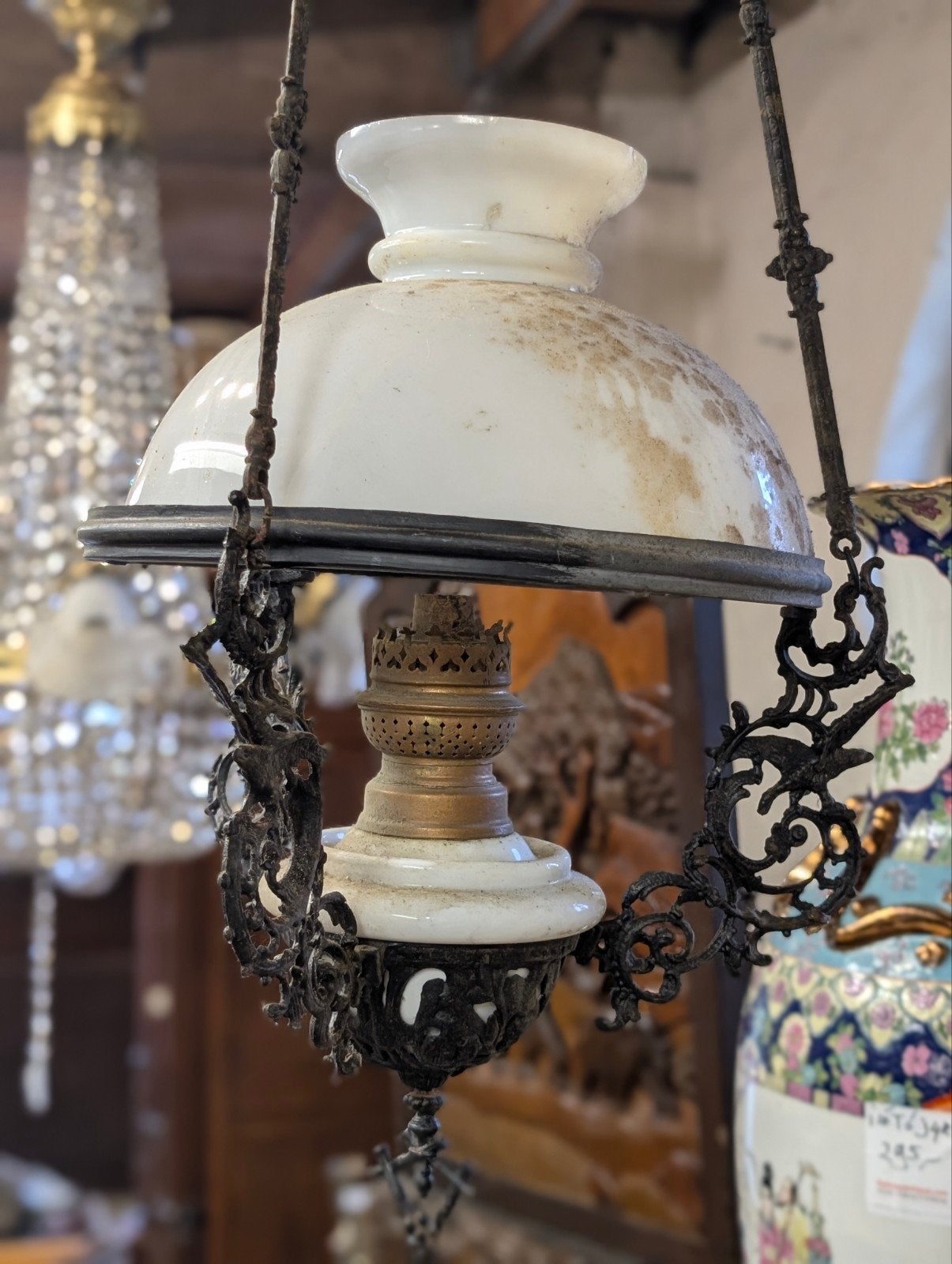 antieke petroleum hang lamp €15., Ophalen