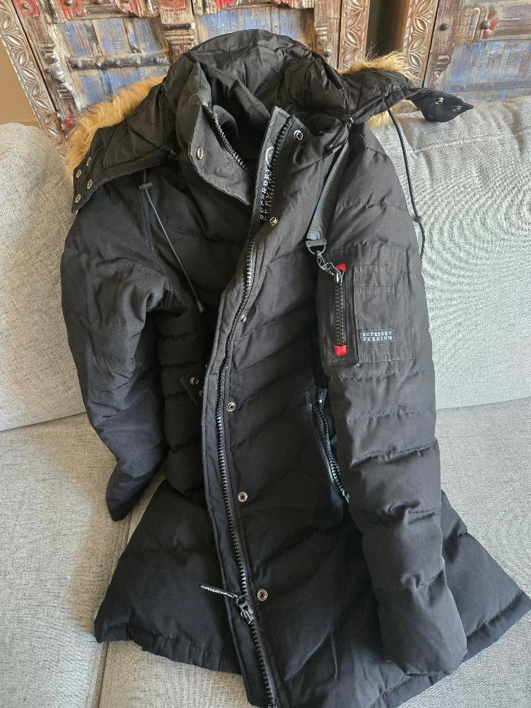 Superdry premium dons winterjas zwart maat 40, Ophalen of Verzenden, Zo goed als nieuw, Maat 38/40 (M), Zwart