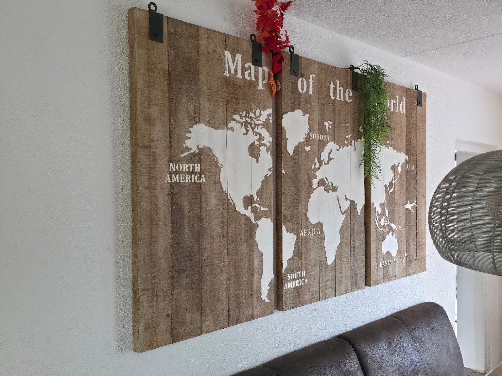 Houten 3-luik Map of the World, Huis en Inrichting, Ophalen, Hout, Zo goed als nieuw, Bruin