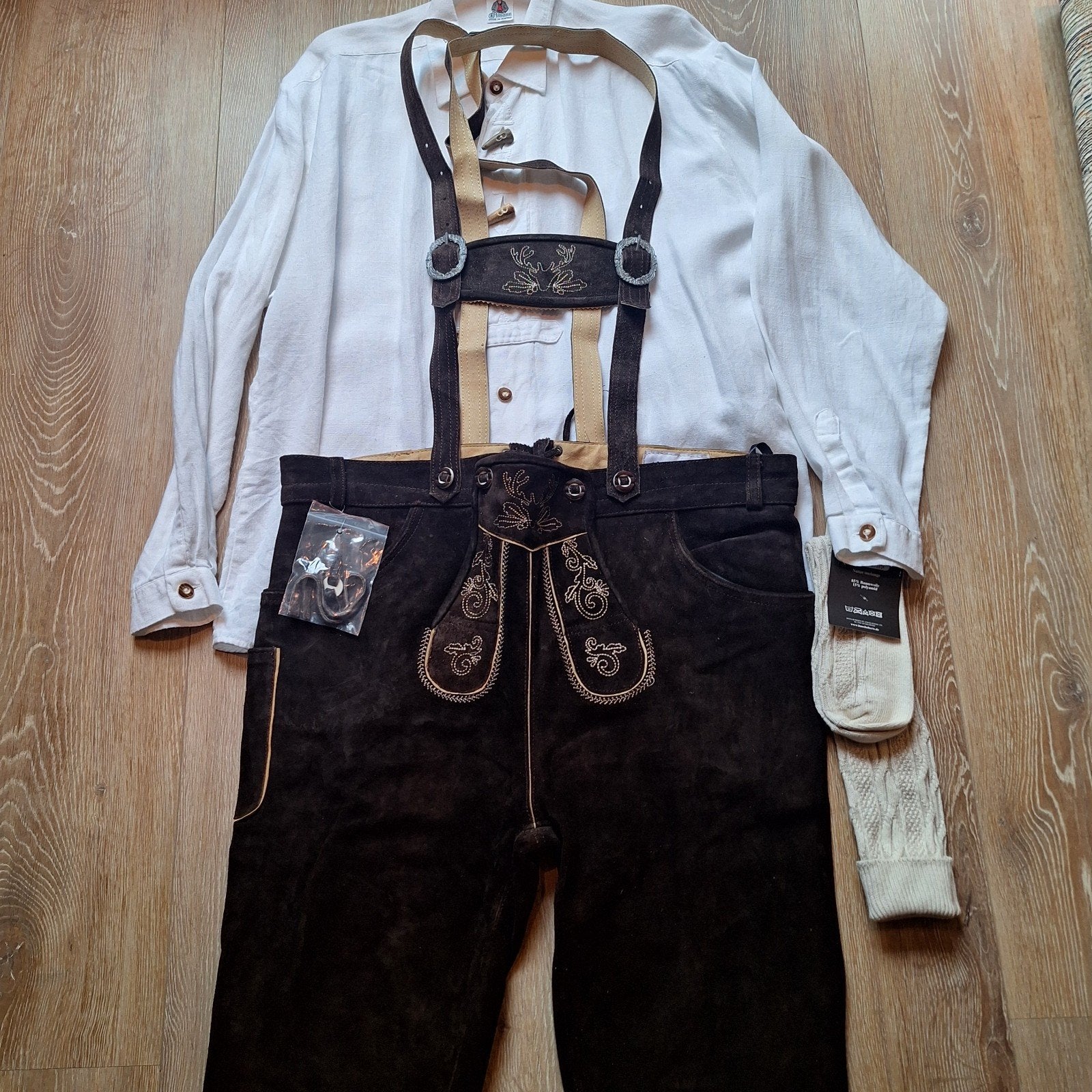 Lederhose 58 trachten overhemd kousen oktoberfeest, Ophalen of Verzenden, Zo goed als nieuw, Maat 56/58 (XL)