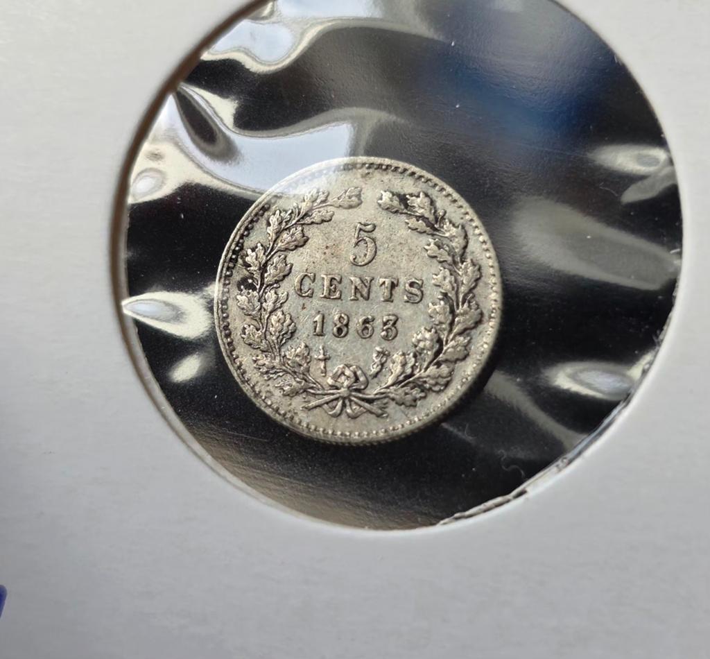 5 cent 1863 Nederland, Koning Willem III, Verzenden, Zilver, Losse munt