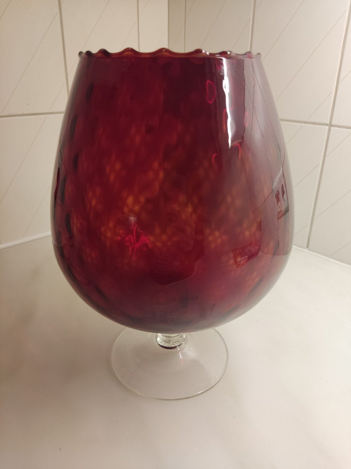 Grote rode glazen vaas met bubbelpatroon, Antiek en Kunst, Ophalen
