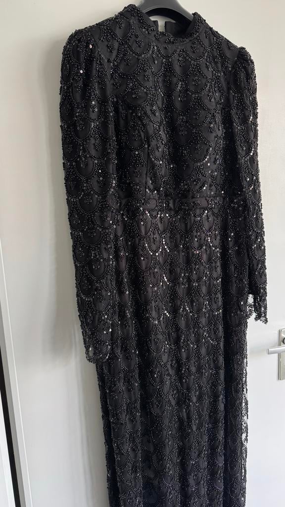 Prachtige Zwarte Feestjurk met Kralen en Pailletten, Kleding | Dames, Jurken, Zwart, Maat 46/48 (XL) of groter, Ophalen of Verzenden