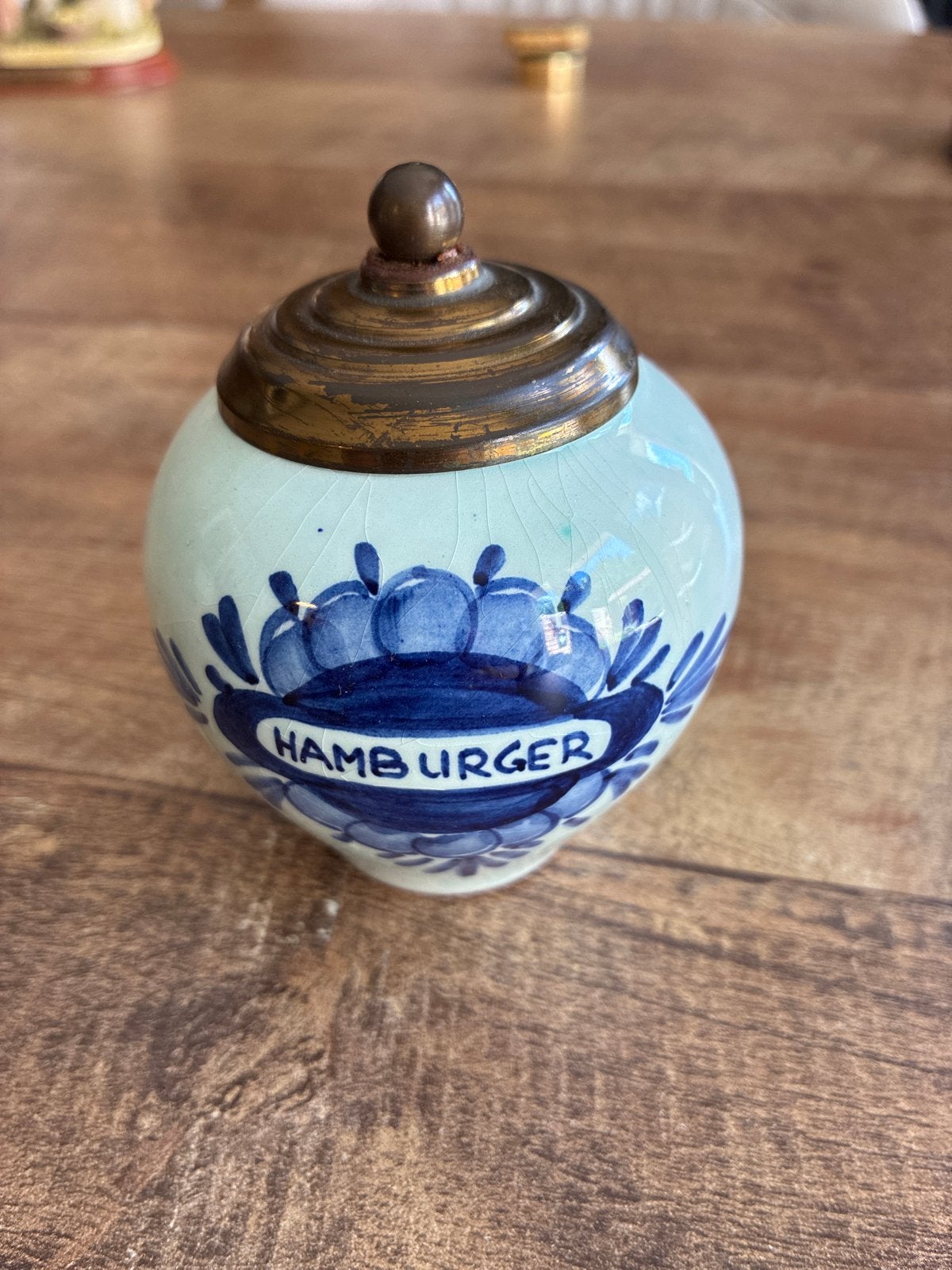 Antieke Delfts Blauwe Hamburger Pot met Bronzen Deksel, Antiek en Kunst, Ophalen of Verzenden