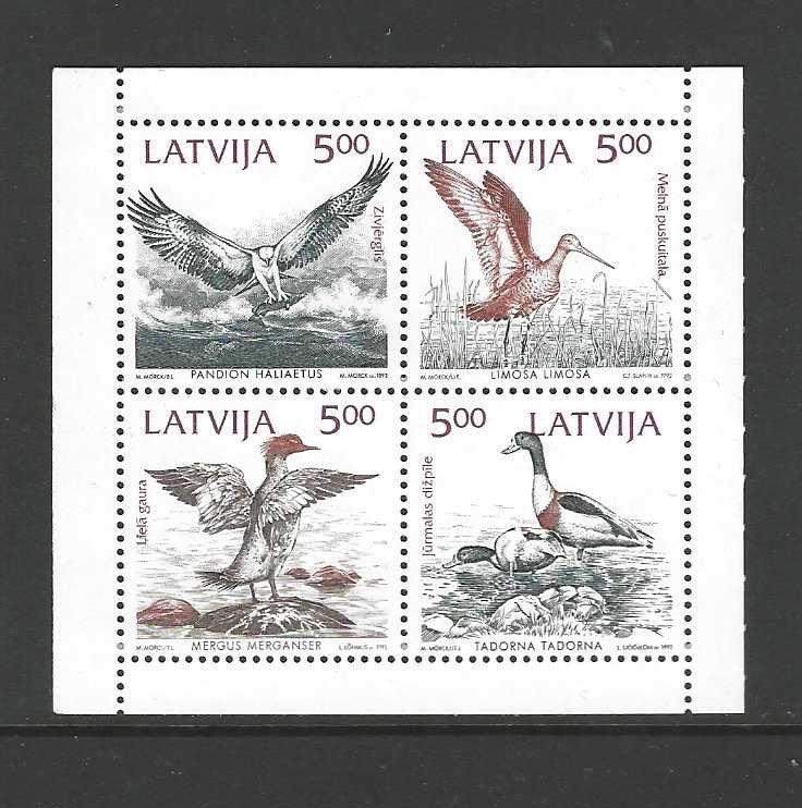 Letland 340-343 water vogels blokje postfris jaar 1992, Ophalen of Verzenden, Postfris, Dier of Natuur