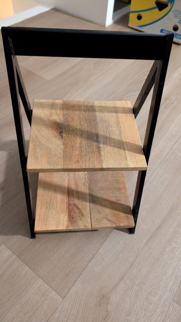 Decoratief houten en metalen rekje, Ophalen of Verzenden, Gebruikt