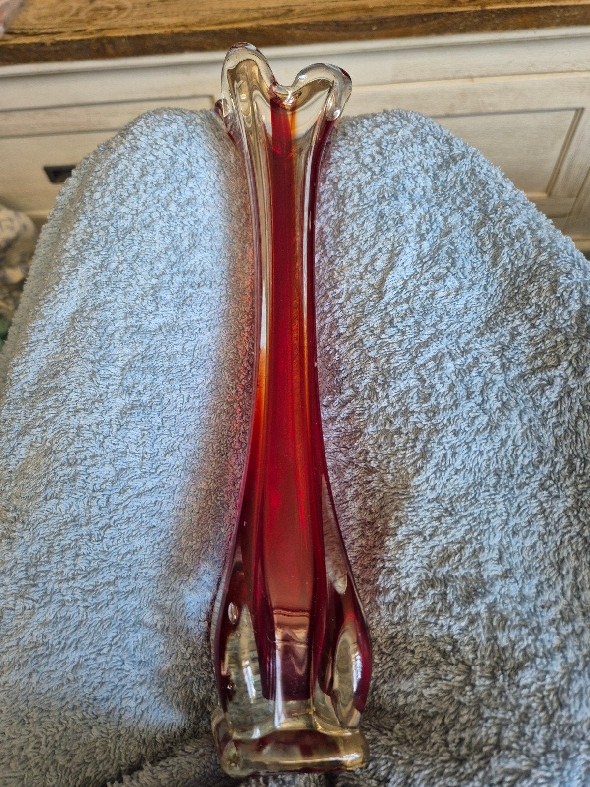 Vintage Sommerso Zwaaivaas - Rood & Helder Glas - Jaren '60/, Ophalen of Verzenden