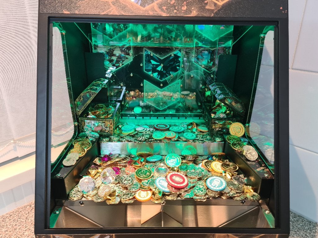 Premium Gold Coin Pusher Arcade Bartop CoinPusher Kermis, Verzamelen, Overige munten, Ophalen, Nieuw, Met sleutels