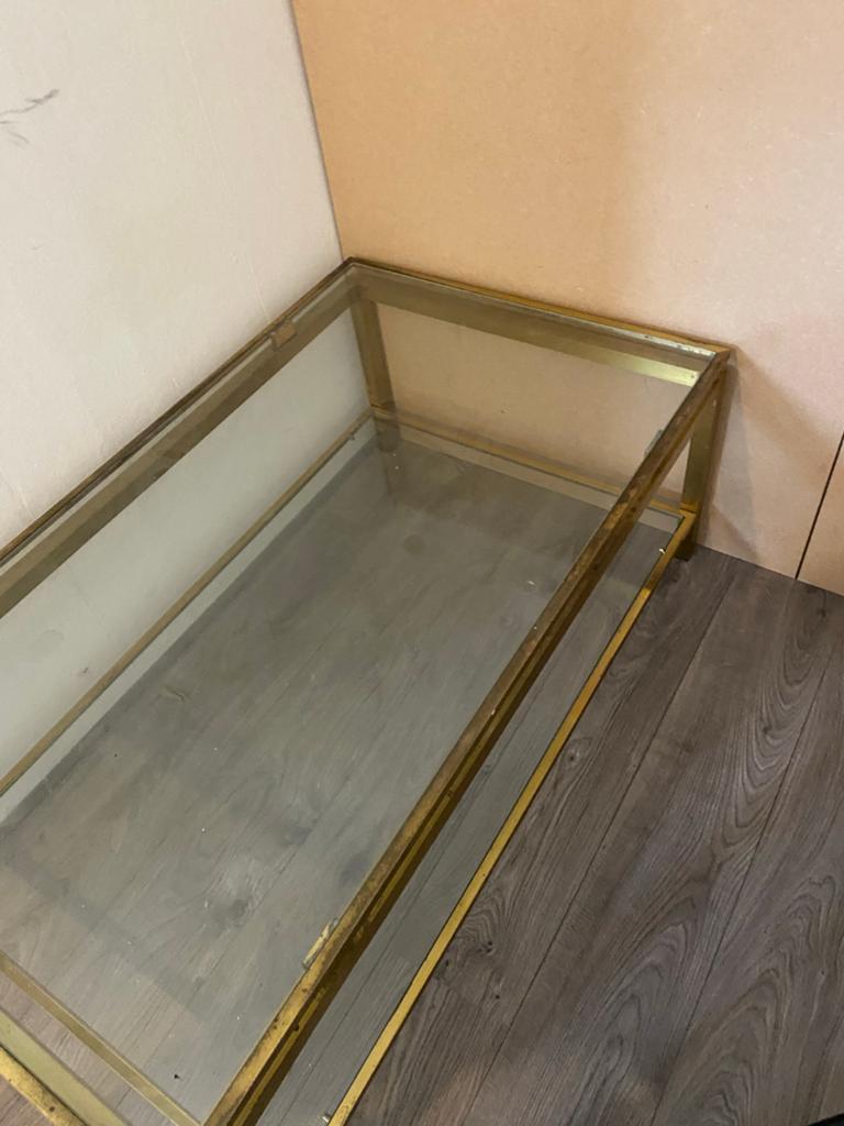 Vintage Retro Salontafel Messing Goud Glas 120x70x45cm, Huis en Inrichting, Tafels | Salontafels, Ophalen, Gebruikt, 100 tot 150 cm