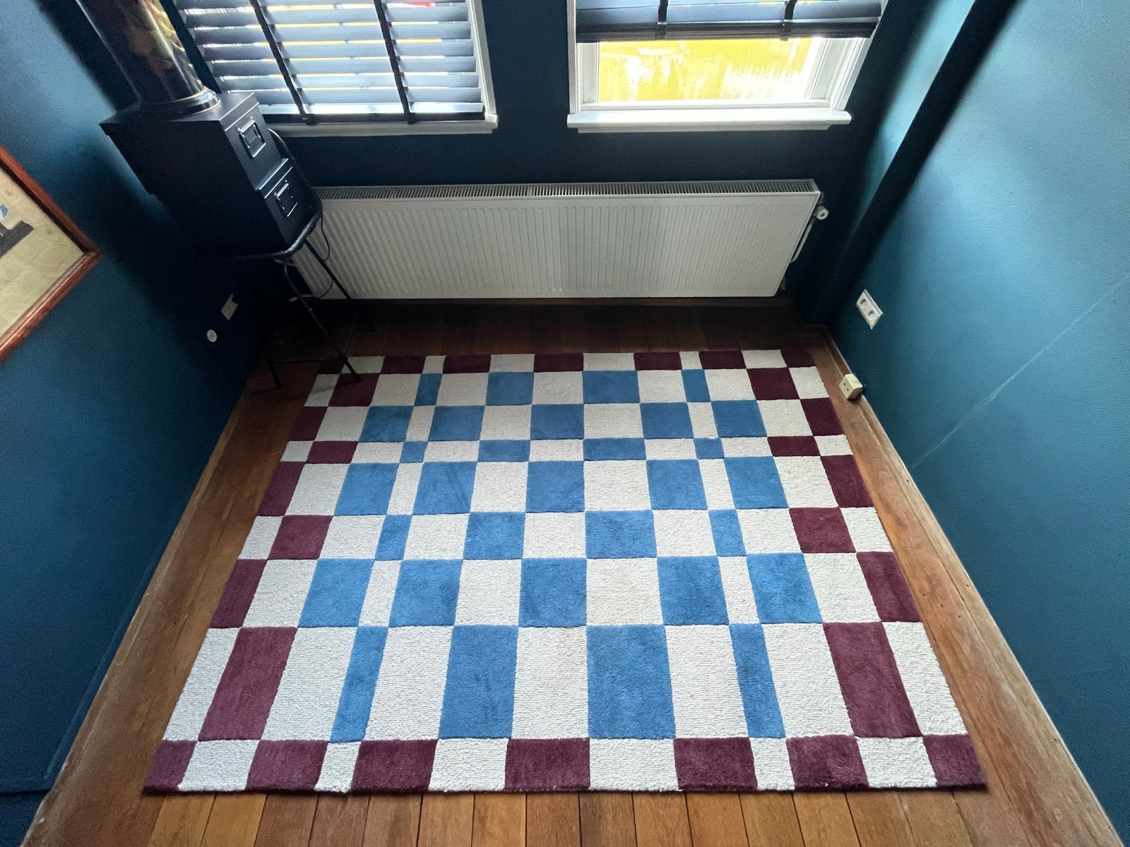 Zgan wollen geblokt vloerkleed Lucerne Kwantum 160x230 cm, Ophalen, Blauw, 150 tot 200 cm, 200 cm of meer