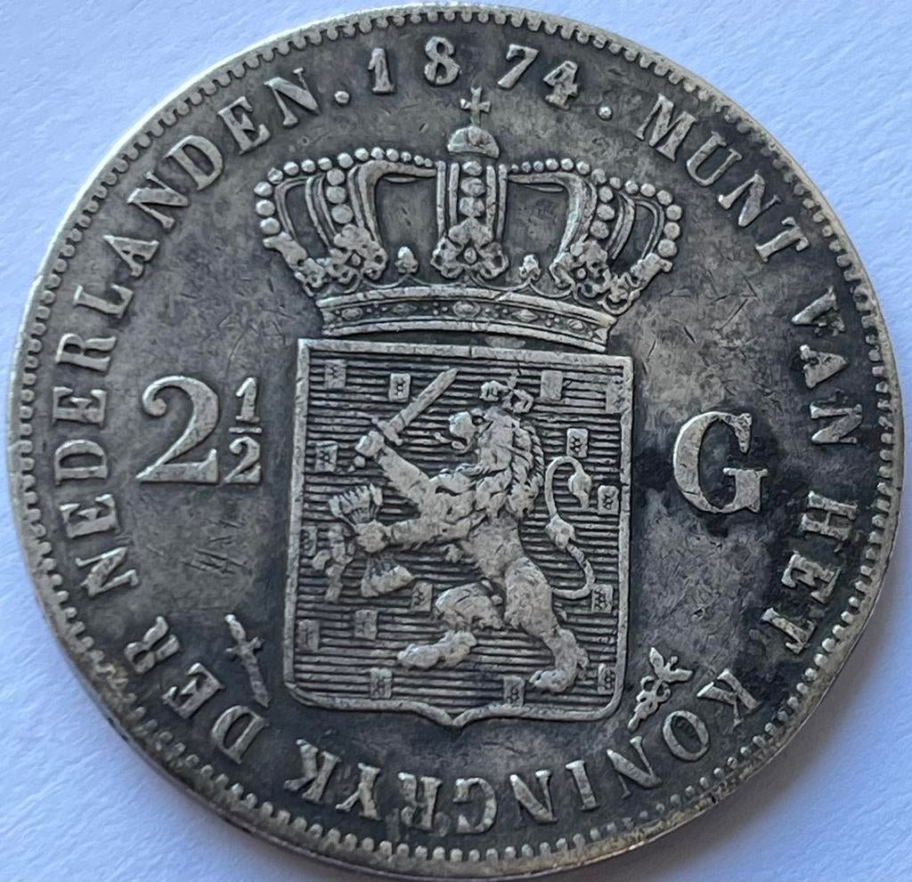 Zilveren rijksdaalder 1874, Koning Willem III, Zilver, Ophalen of Verzenden, Losse munt