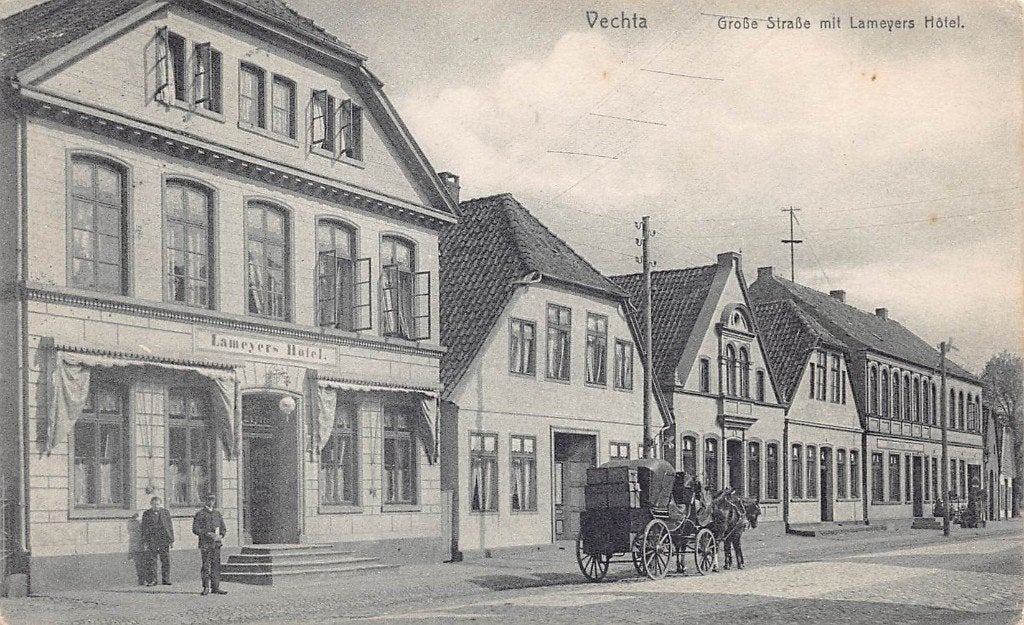 625 Vechta -Grosse Strasse mit Lameyers Hotel  1911, Ophalen of Verzenden, Voor 1920, Gelopen, Duitsland