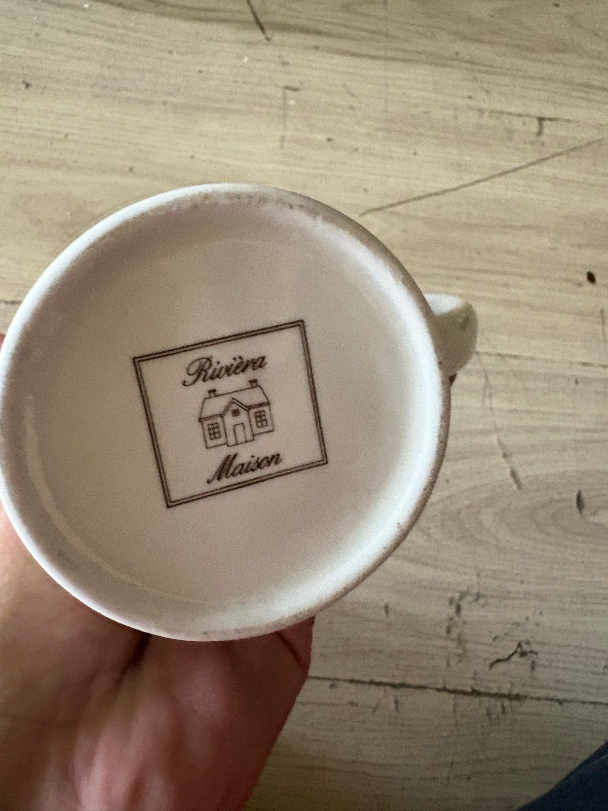 Riviera Maison chocolademelk beker, Gebruikt, Ophalen of Verzenden, Steen/keramiek, Wit