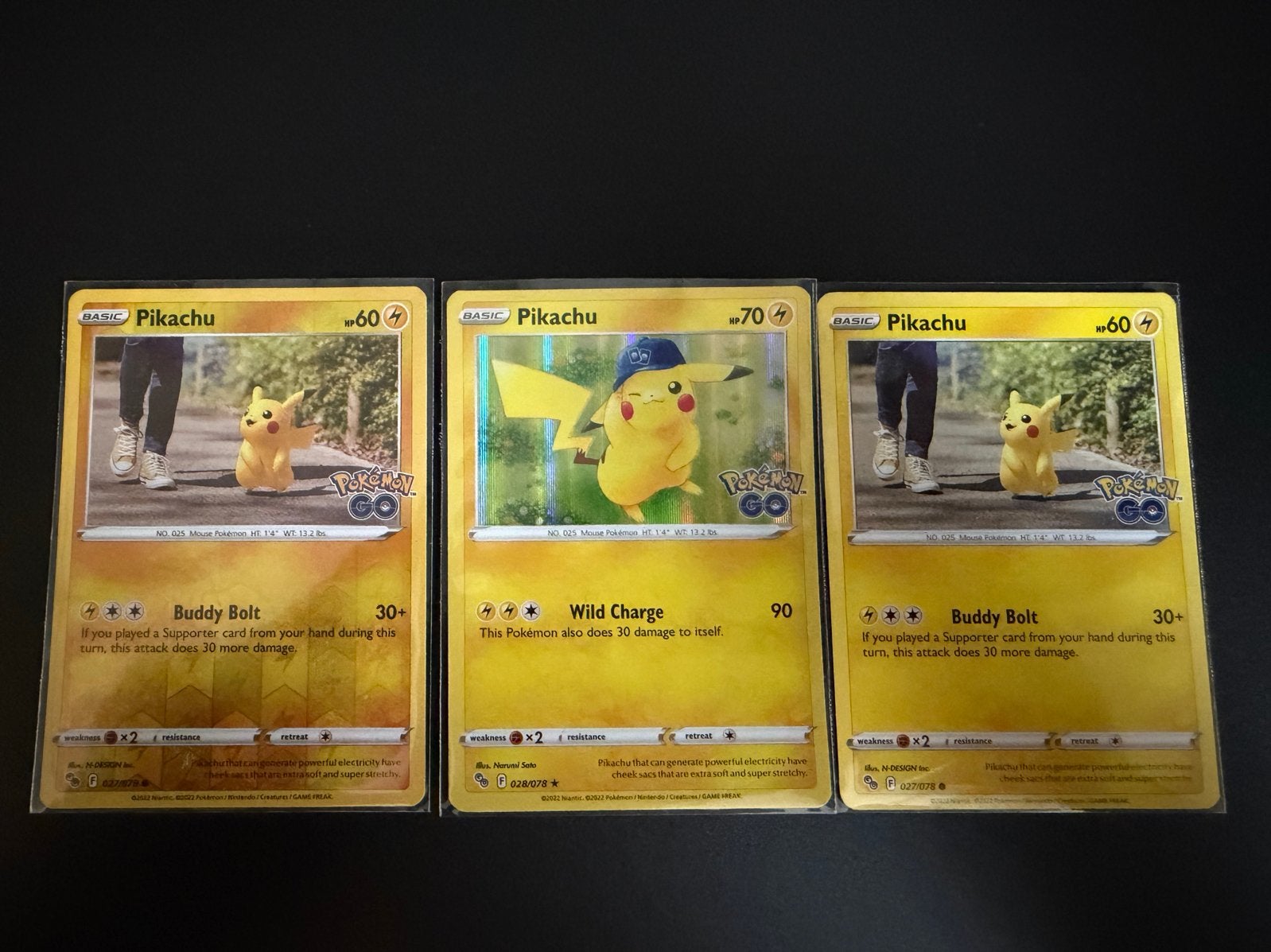 Pokémon GO Pikachu Kaarten (3 stuks), Ophalen of Verzenden, Zo goed als nieuw, Meerdere kaarten