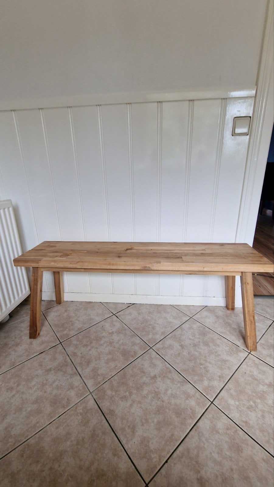 Houten bankje - Massief hout - Rustiek design, Ophalen, Gebruikt, Minder dan 75 cm, 150 tot 200 cm