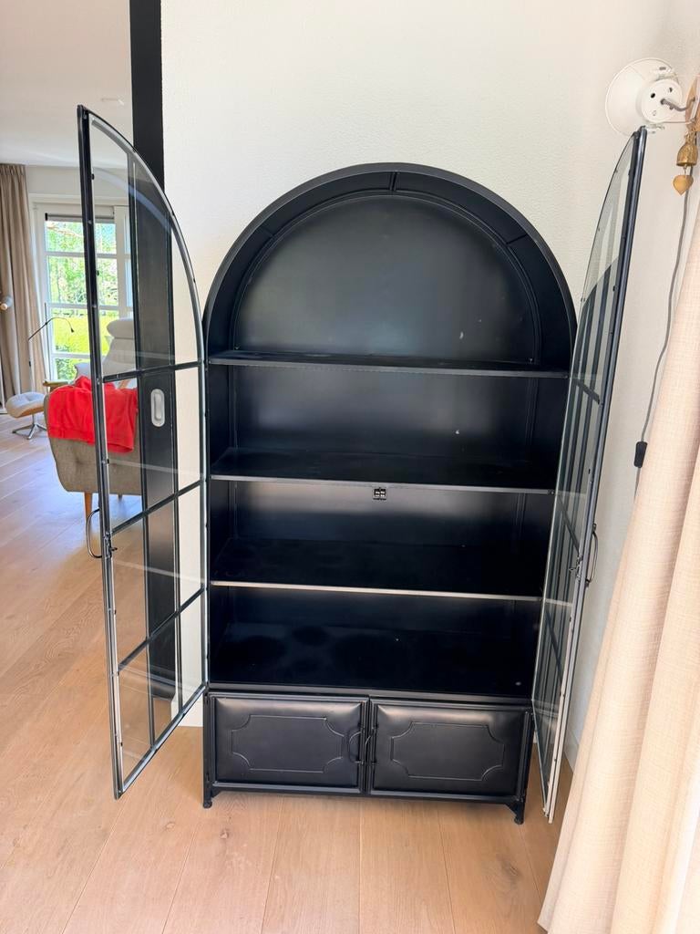 Metalen servies vitrine kast Woood, Ophalen, 50 tot 100 cm, Zo goed als nieuw, Metaal