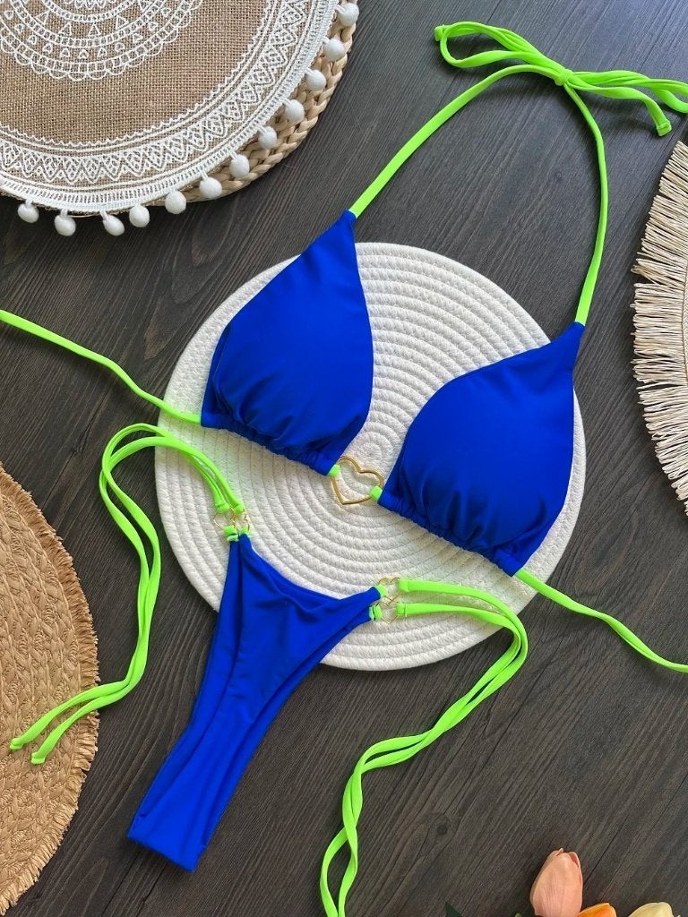Sexy halter bikini in effen kleuren tweedelig met hartje, Ophalen of Verzenden, Nieuw, Bikini
