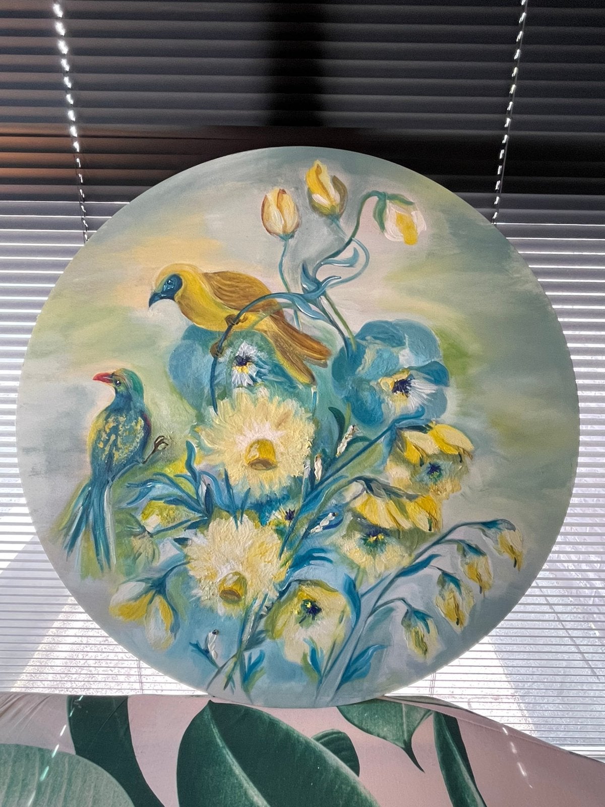 Schildering van acrylverf op een houten rond paneel - 80 cm, Ophalen of Verzenden