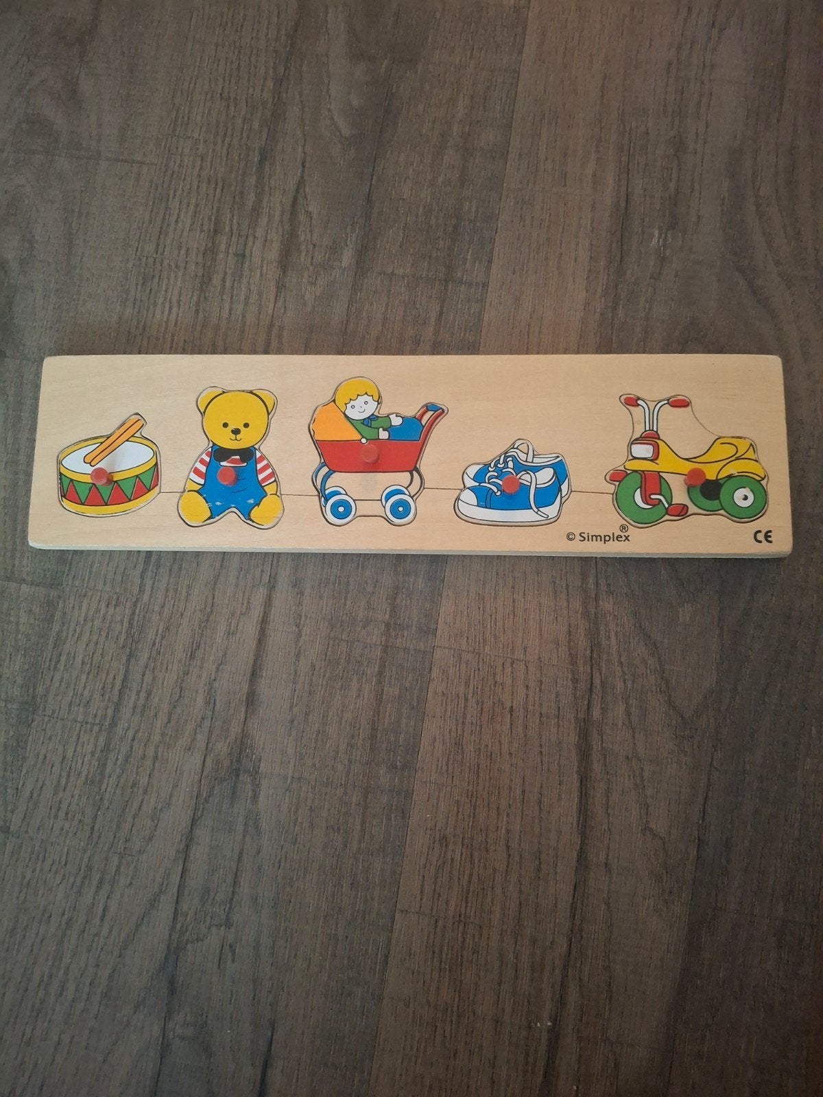 Houten legpuzzel Simplex met voertuigen en beer, Ophalen of Verzenden, Gebruikt, Overige typen