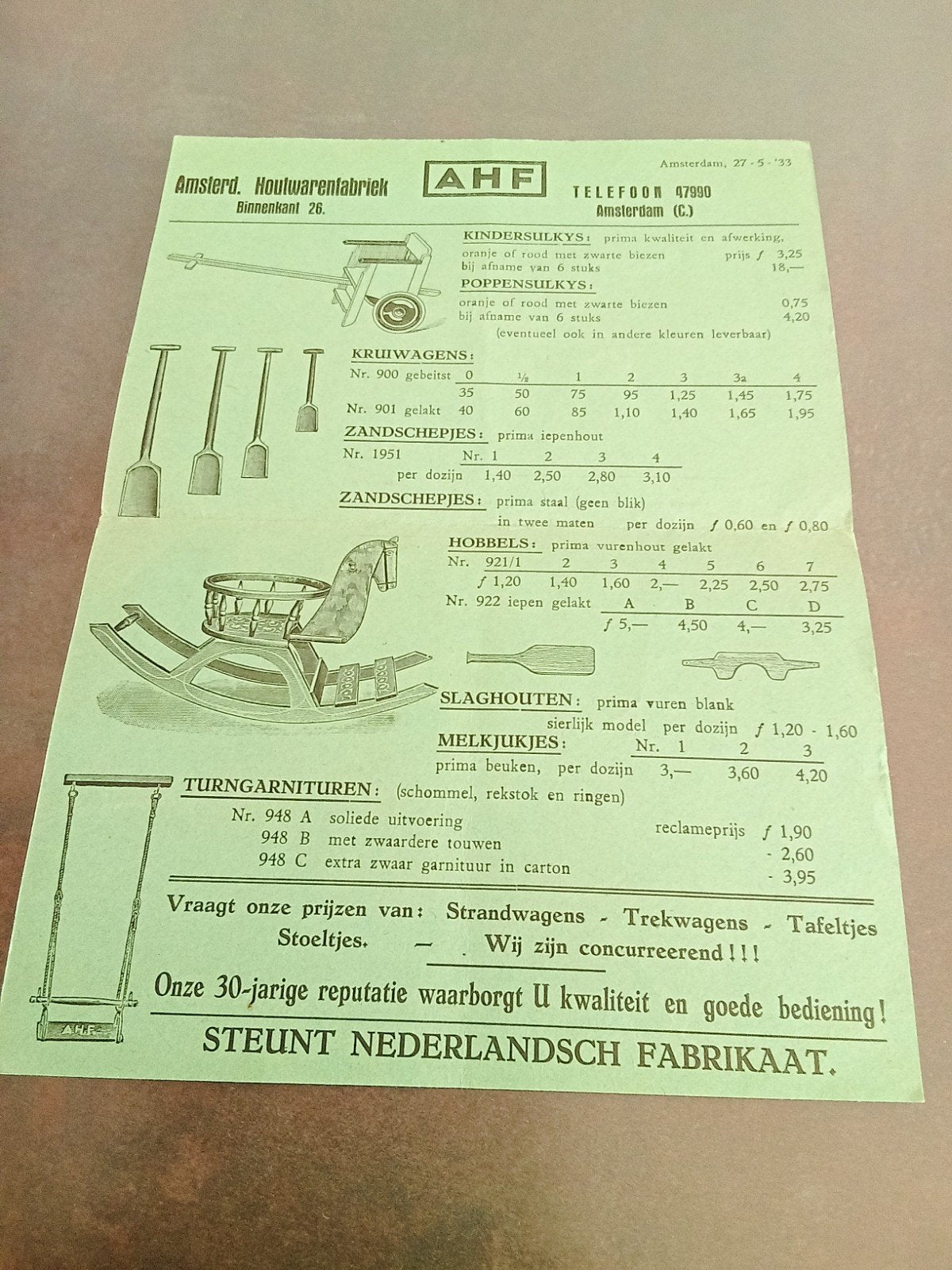Oude reclamebrief AHF Houtwarenfabriek Amsterdam 1933, Ophalen of Verzenden, Gebruikt, Overige typen