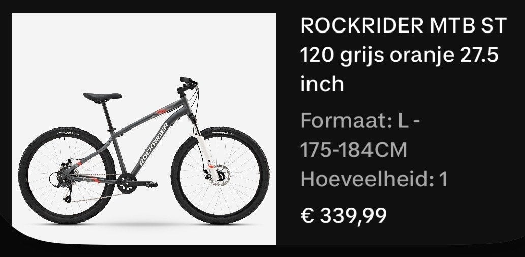 Rockrider MTB ST 120 grijs oranje 27.5 inch, maat L, Fietsen en Brommers, Fietsen | Mountainbikes en ATB, 57 cm of meer, Hardtail