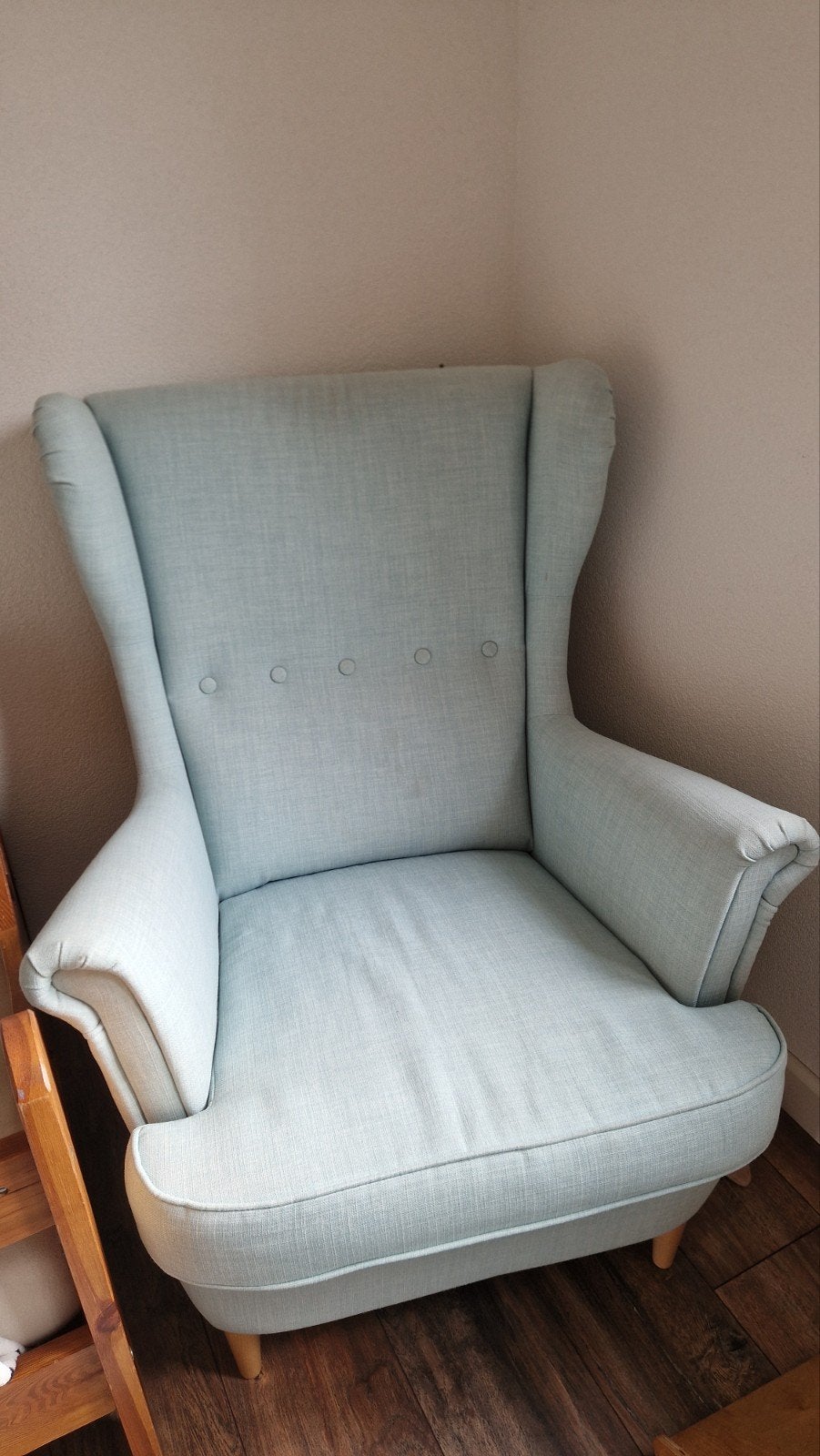 ikea strandmon Oorfauteuil licht blauw aqua, Huis en Inrichting, Ophalen, 75 tot 100 cm, Zo goed als nieuw, 75 tot 100 cm