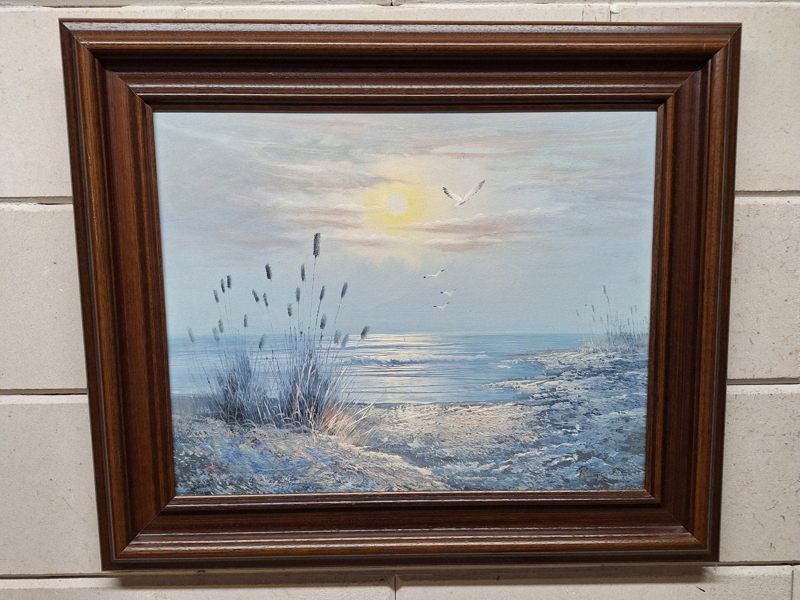 Schilderij Maritiem Landschap met Zee en Meeuwen, Antiek en Kunst, Kunst | Schilderijen | Klassiek, Ophalen of Verzenden