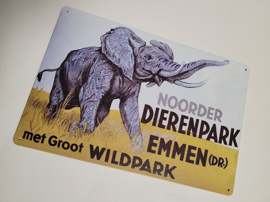 Noorder dierenpark Emmen Olifant reclamebord van metaal deco, Reclamebord, Info@deconoord.nl, Deco Noord, Nieuw