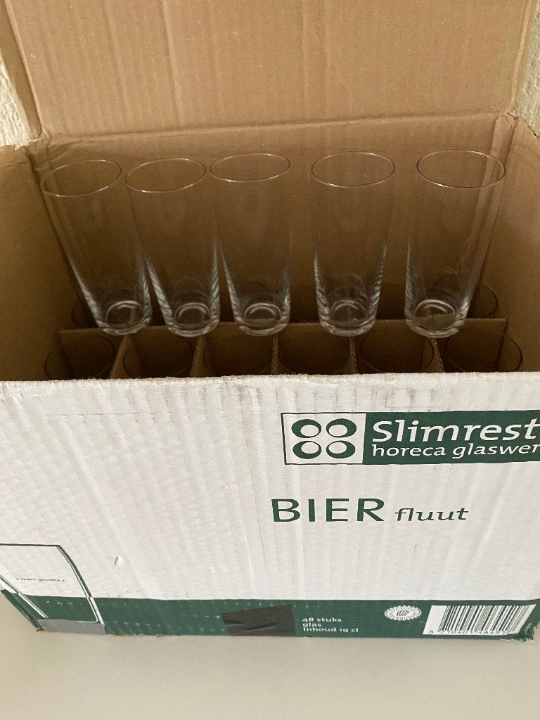 28 Bier fluut horeca glaswerk, Huis en Inrichting, Ophalen, Glas of Glazen, Nieuw, Glas