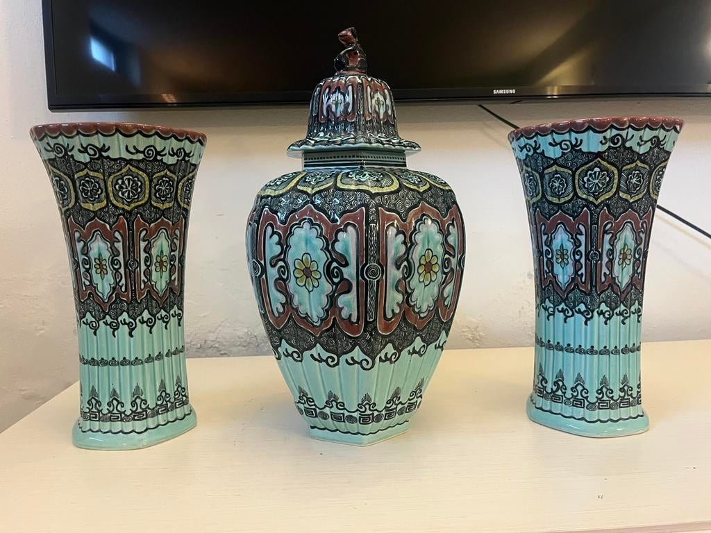 Kaststel, 3 vazen - Gouds plateel Ispahan 3065, Ophalen of Verzenden