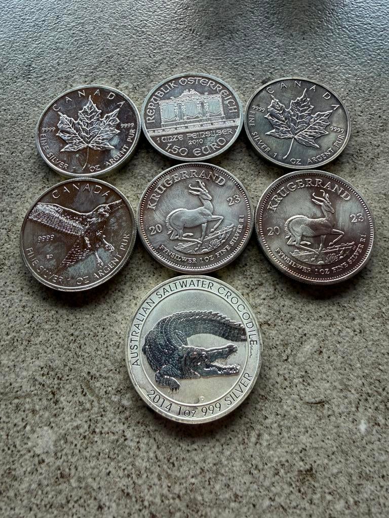 7x 1 ounce munten maple kruger enz, Ophalen of Verzenden, Zilver