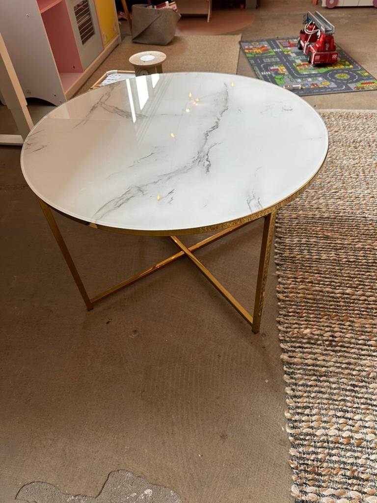 Glass marmer koffie tafel rond, Ophalen, 50 tot 100 cm, Rond, Zo goed als nieuw