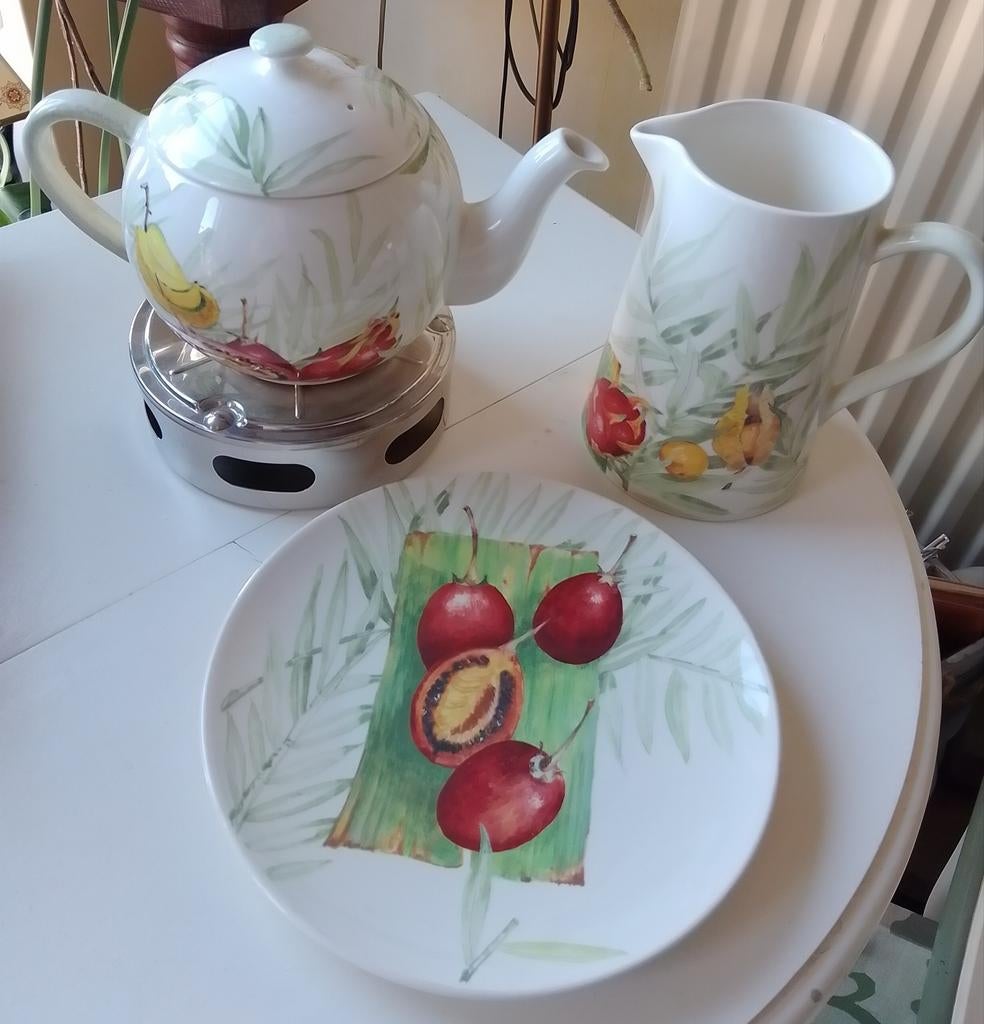 Gien Exotic theepot en grote kan, Ophalen of Verzenden