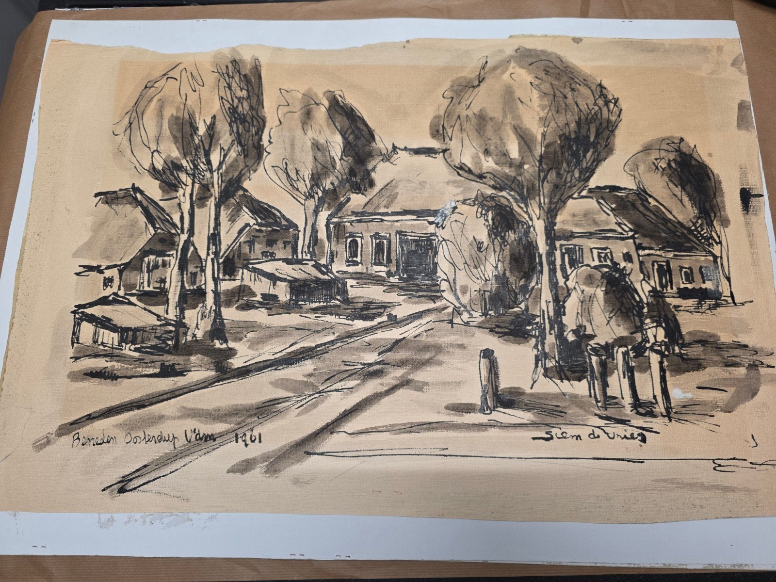 Prachtige originele schetsen van Veendam – gesigneerd door S, Ophalen, Houtskooltekening, Gesigneerd