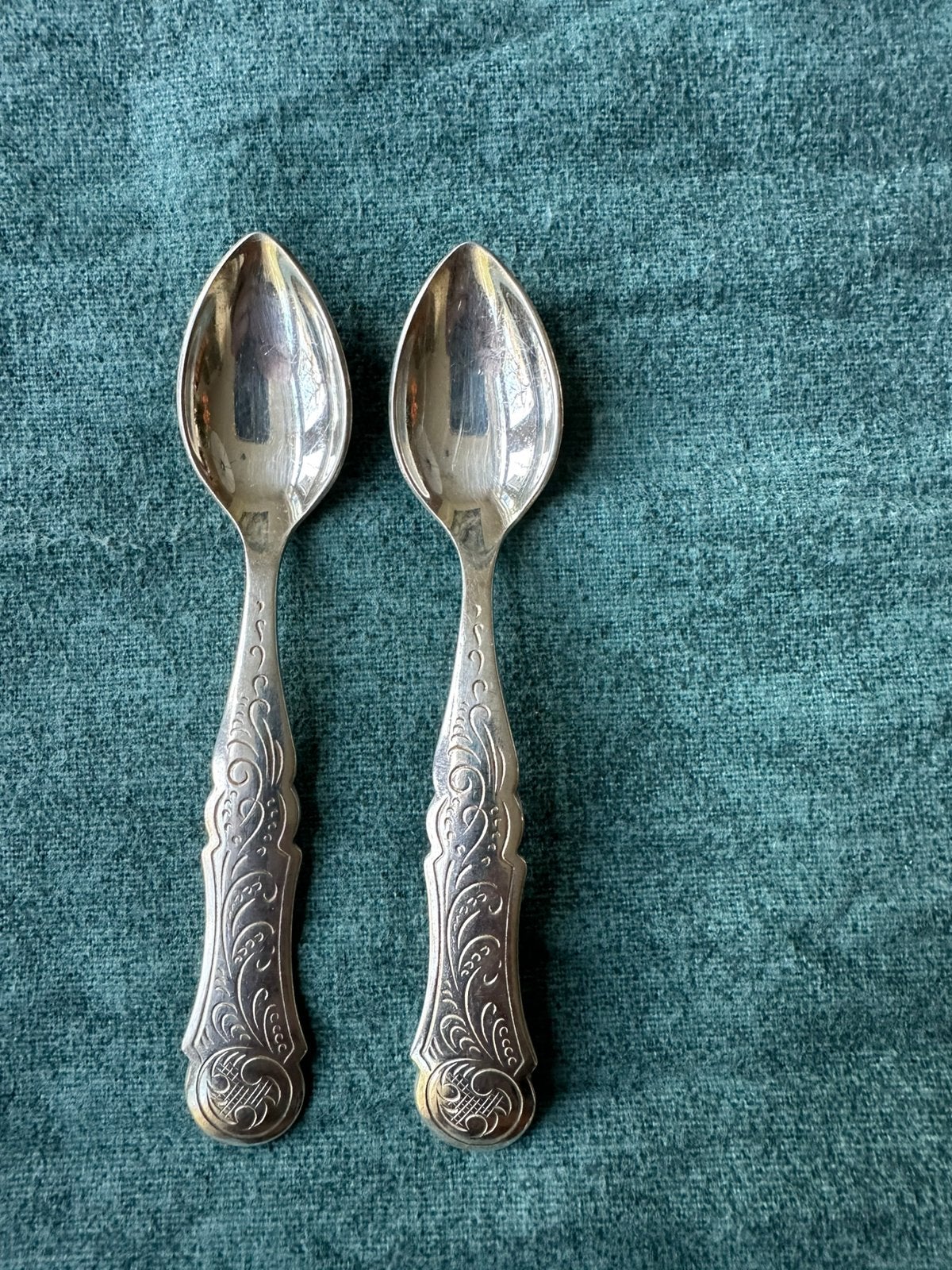 Twee verzilverde theelepeltjes - Biedermeier - Zilverstad, Ophalen of Verzenden