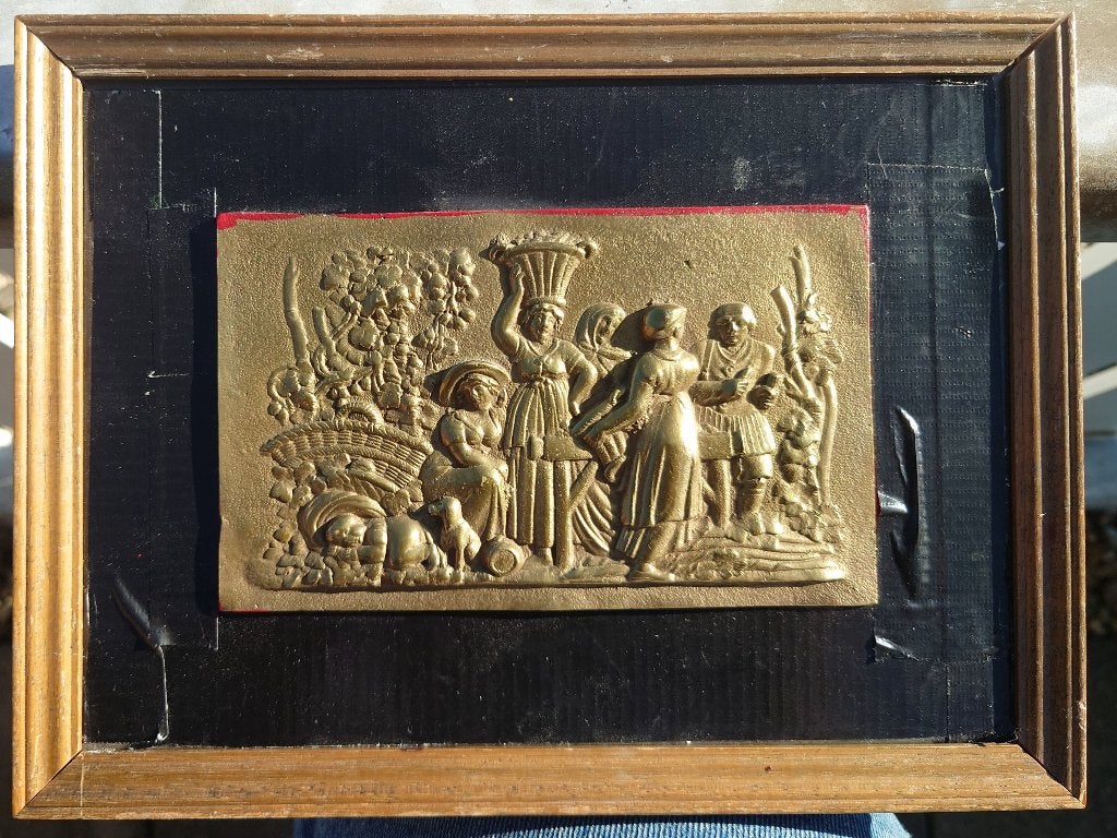 19de eeuw Romantische School bronzen plaat, Wijn oogst scene, Minder dan 20 cm, Ophalen of Verzenden, Wanddecoratie, Scène