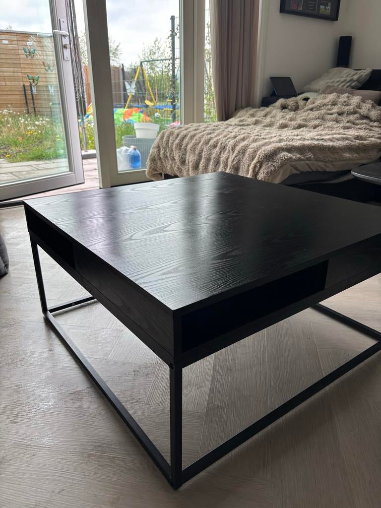 Loods 5 Zwarte Vierkante Salontafel met Opbergruimte, Ophalen, Gebruikt, Vierkant, Overige houtsoorten