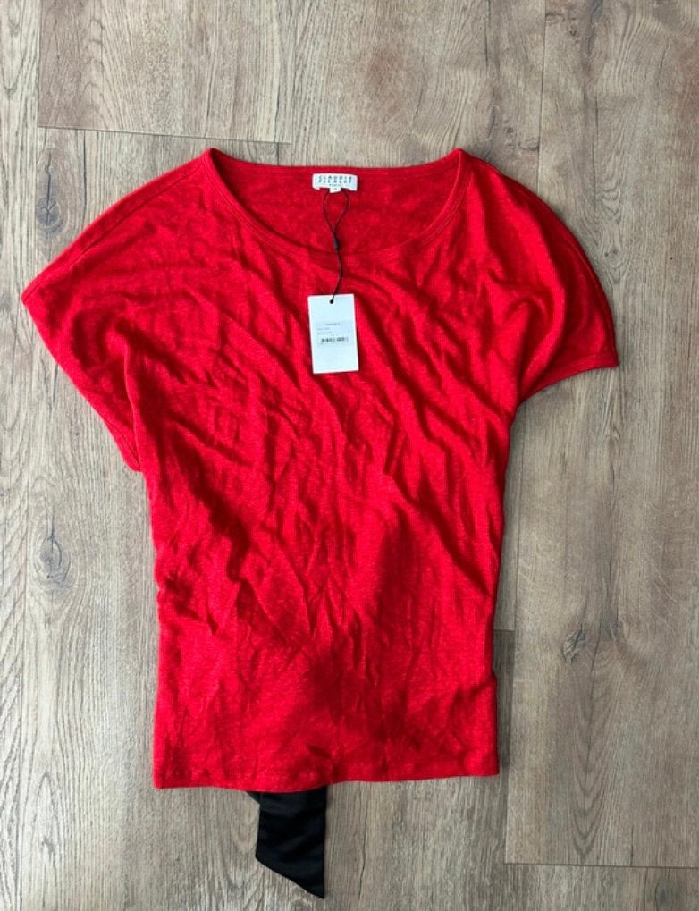Nieuwe Claudie Pierlot Top Zwarte Satijnen Strik Maat 38 / M, Maat 38/40 (M), Ophalen of Verzenden, Zo goed als nieuw, Korte mouw