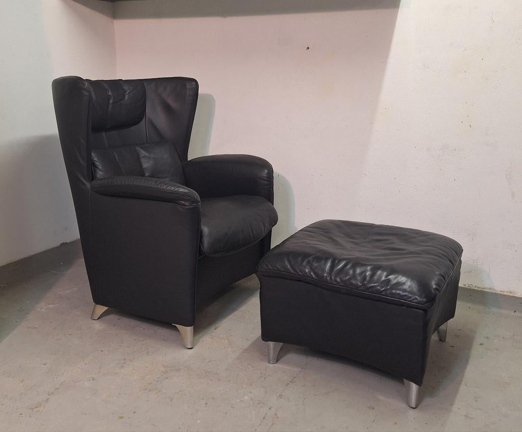 2 stuks De Sede Desede fauteuils DS-23  incl.hocker, Ophalen of Verzenden, 75 tot 100 cm, Leer, 50 tot 75 cm