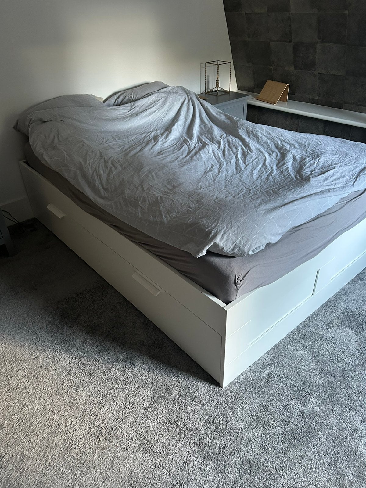 Bijna gratis Ikea bed brimnes met leirsund latten 140x200 cm, Huis en Inrichting, Slaapkamer | Bedden, Ophalen, Wit, Tweepersoons