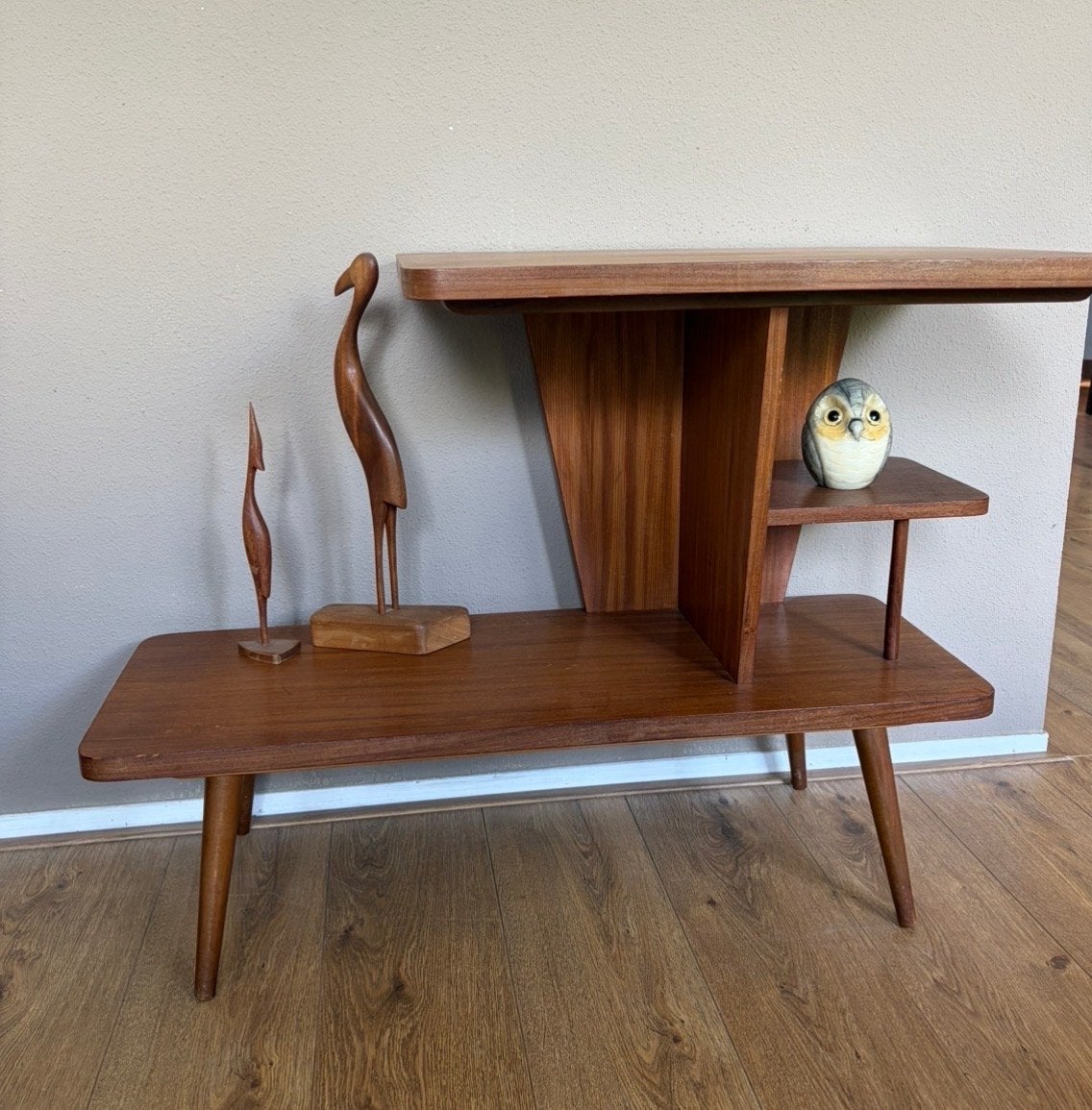 Vintage Teak Bijzettafel Plantentafel Jaren '60, Gebruikt, 75 cm of meer, Rechthoekig, Hout