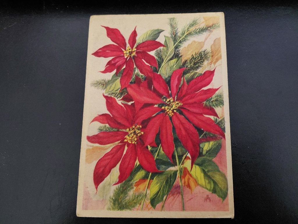 Bloemen, Kerstster, Lely's en zonnebloemen, 1945, gelopen., Verzenden, 1940 tot 1960, Gelopen