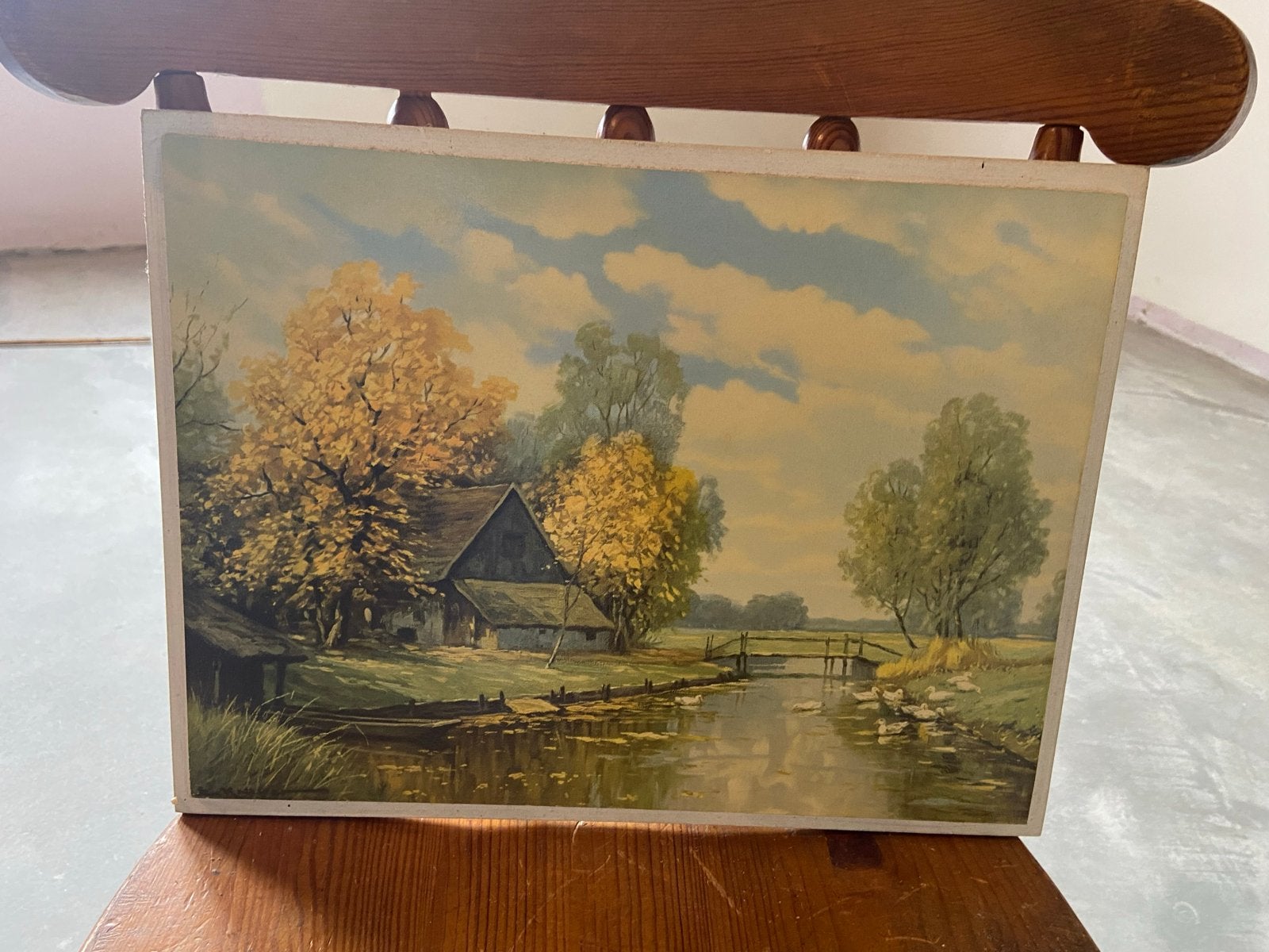 Schilderij Landschap met Boerderij en Water, Paneel, Ophalen of Verzenden, Olieverf, Klassiek