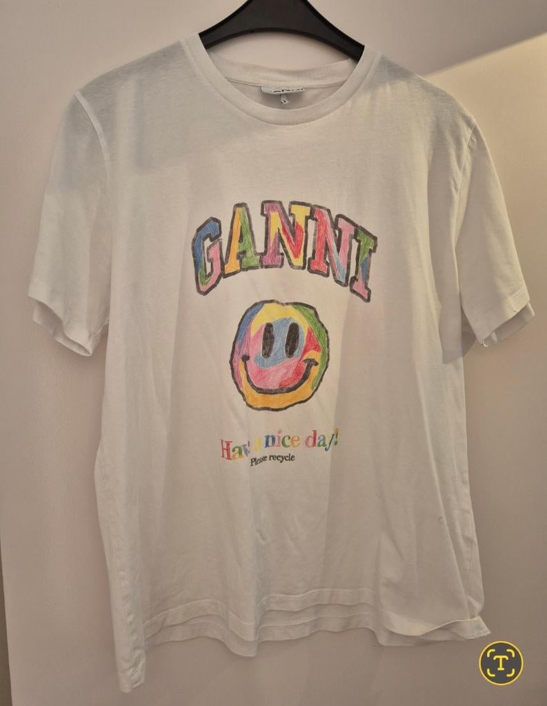 Tof kantoenen shirt van Ganni mt L, Kleding | Dames, T-shirts, Maat 38/40 (M), Wit, Ganni, Ophalen of Verzenden