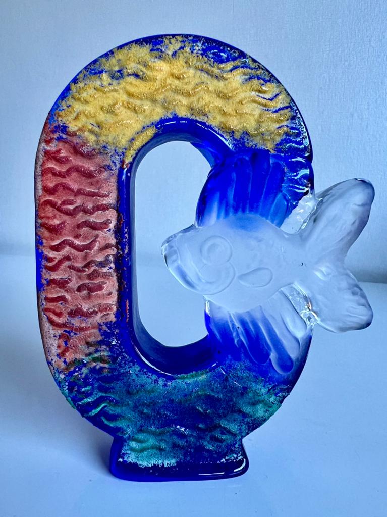 Vintage Kosta Boda Glasobject ‘Framework’ Blue Fish K.Engman, Ophalen of Verzenden