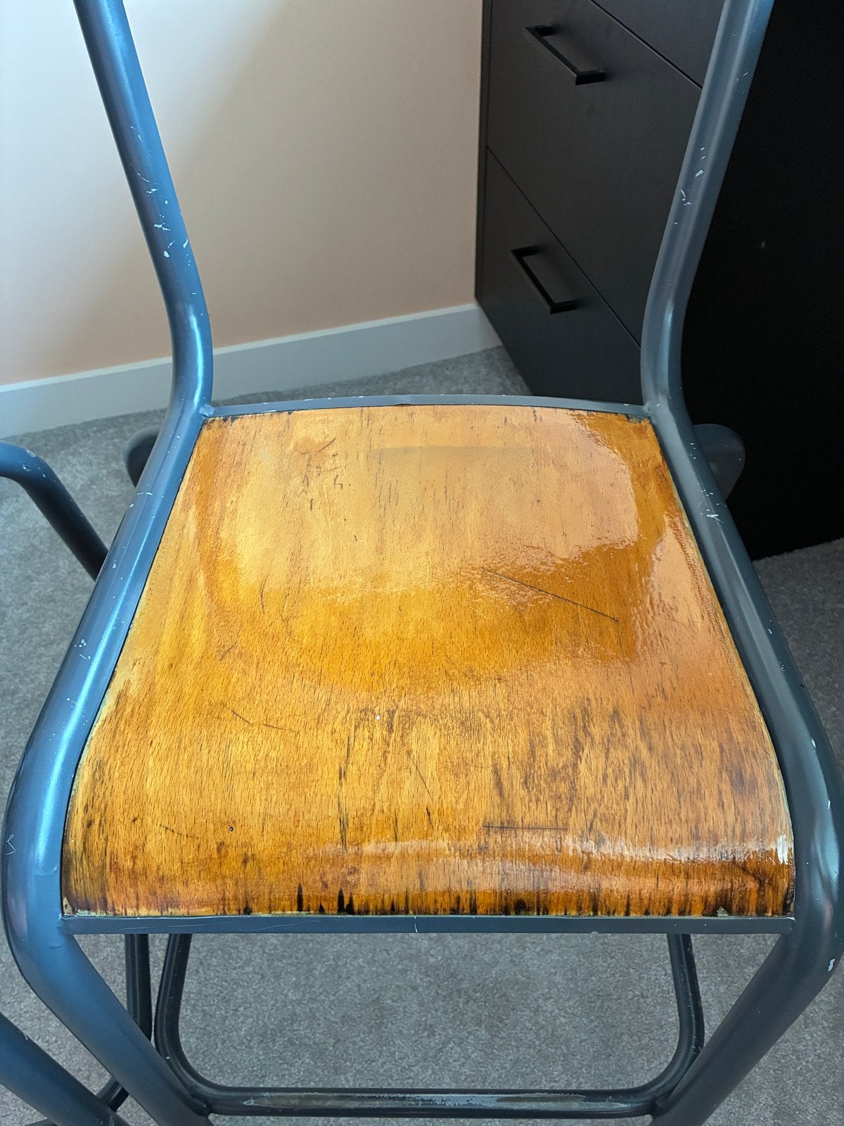 Set van 2 vintage schoolstoelen - Hout en metaal, Ophalen, Gebruikt, Twee, Overige kleuren
