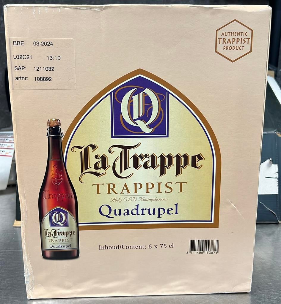 Uniek: 6 flessen La Trappe Quadrupel 75cl –  Kelderrijping, Ophalen of Verzenden, Zo goed als nieuw, Flesje(s), La Trappe