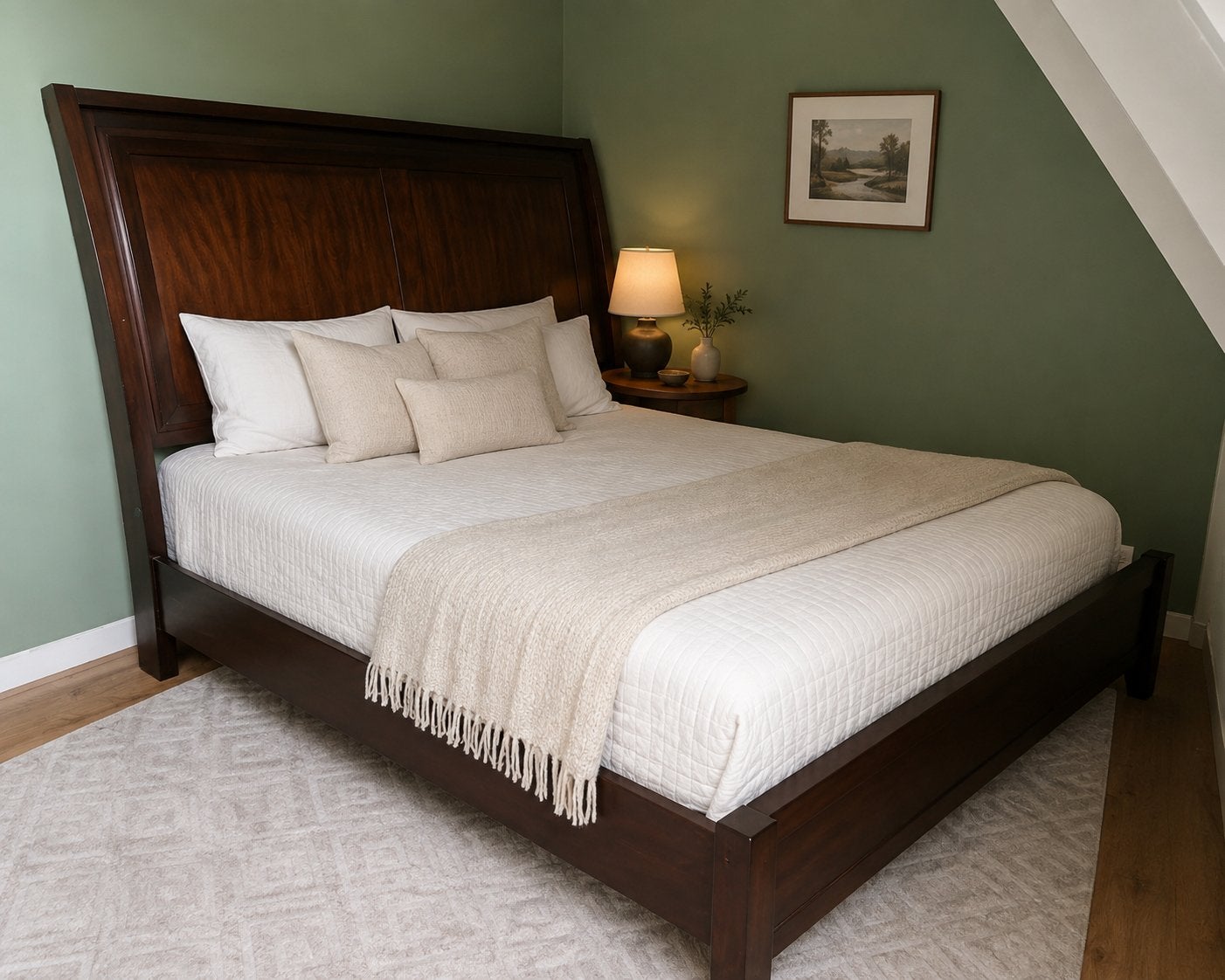 FREE Wood Queen Bed Frame + box spring– Ashley Furniture, Huis en Inrichting, Ophalen, Tweepersoons, 140 cm, Zo goed als nieuw
